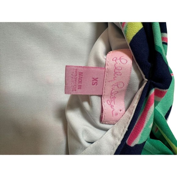 Lilly Pulitzer Bristol Dress Navy Tiger Palm Leaf Pink Gold Beaded Size X-Small - Picture 7 of 11